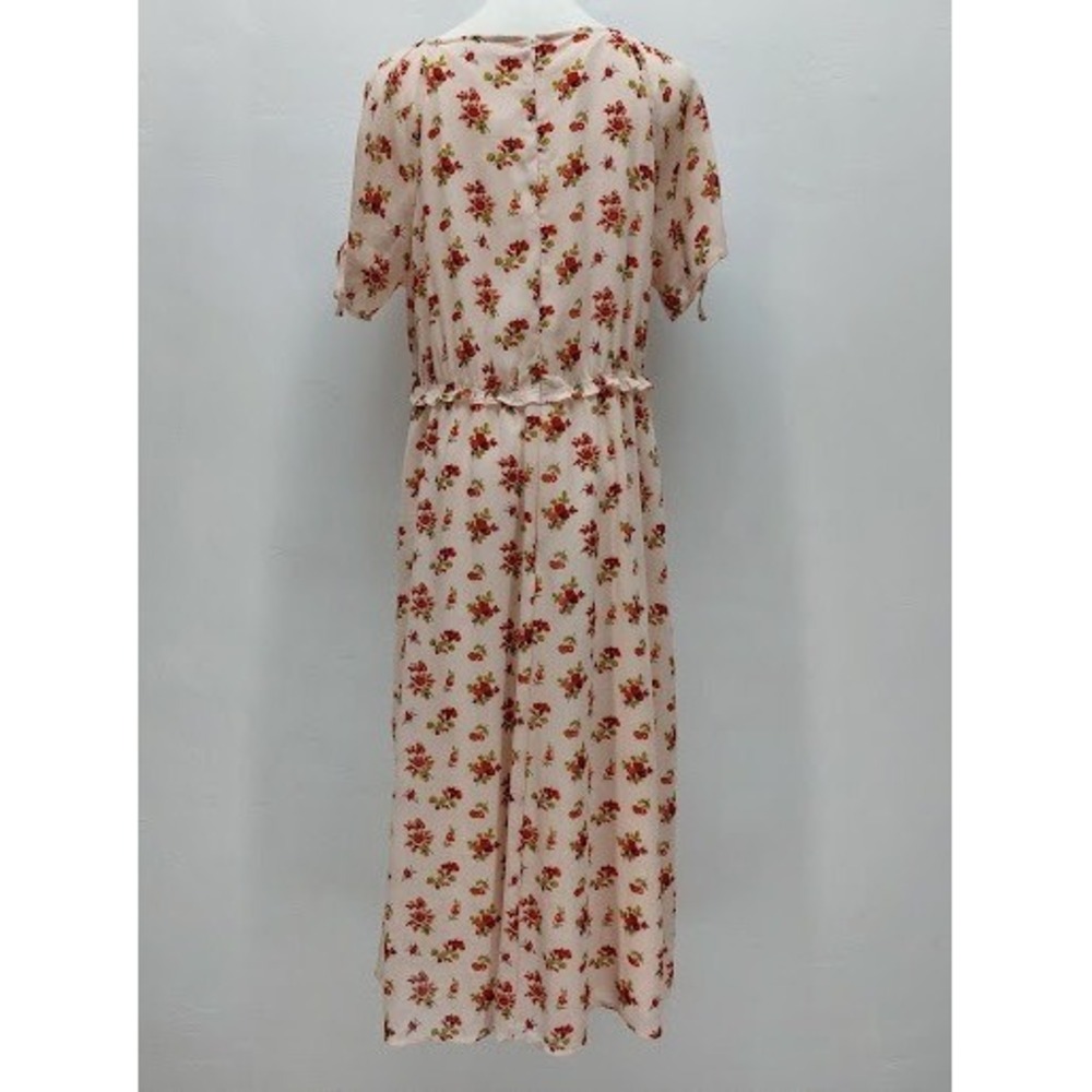 Madewell Floral Midi Dress Women's Size 12 Pink Tie Ruffle V-Neck Cottagecore - Picture 3 of 11